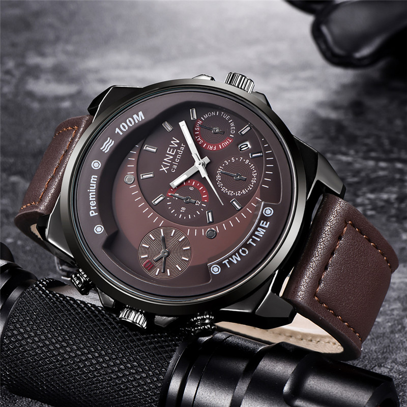 Leather Watch Band Men - Оригинальные брендовые мужские часы XINEW, черные