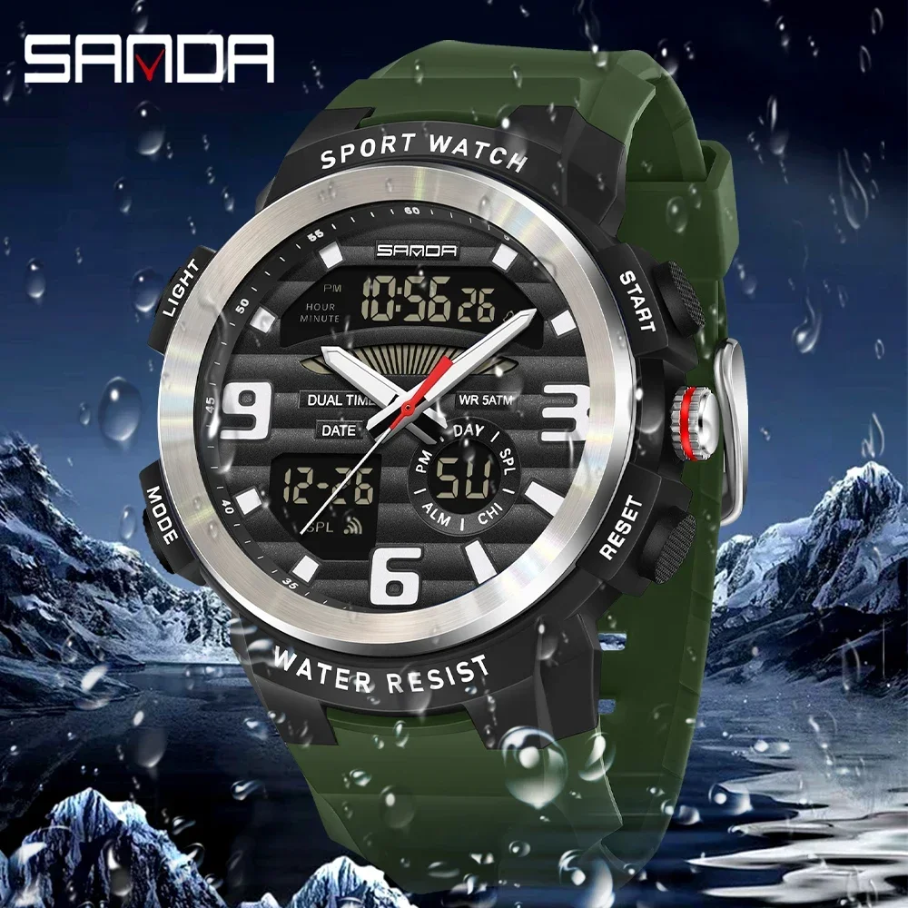 Rubber Strap Diver - Многофункциональные мужские часы SANDA с двойным
