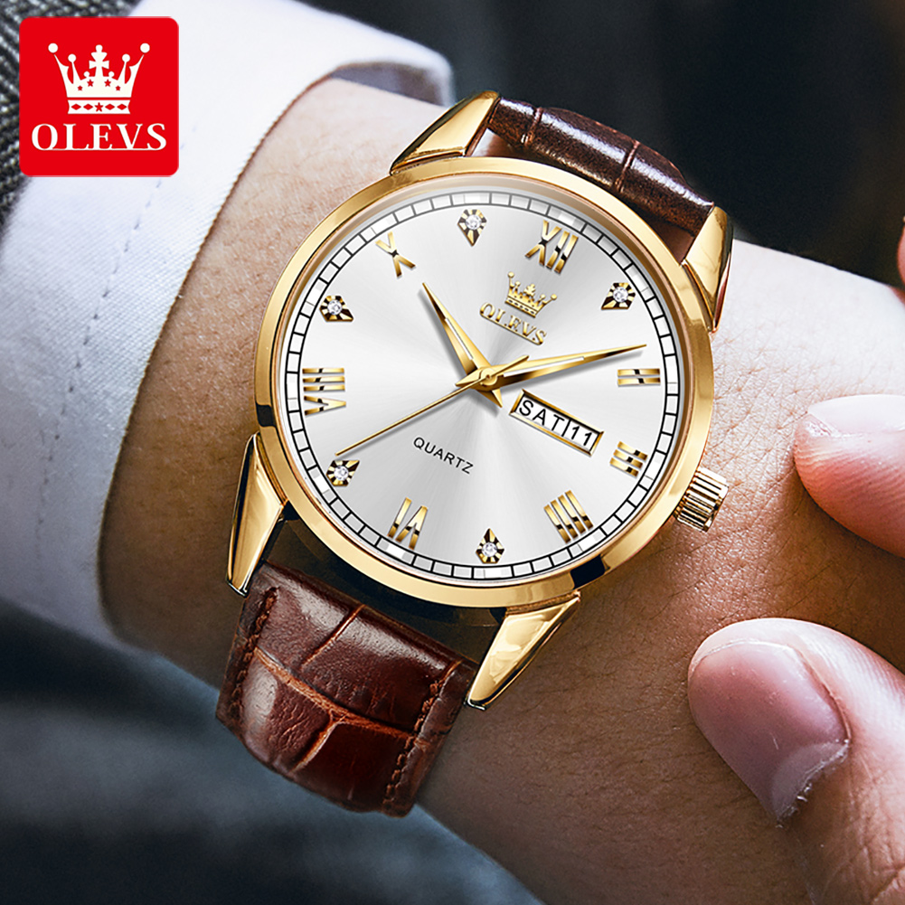 OLEVS 6896 Мужские кварцевые ч – обзор и цена Leather Watch Band Men